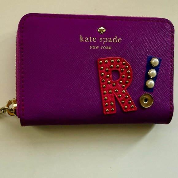 KATE SPADE BAJA ROSE CASSIDY HARTLEY LANE CARD HOLDER NIB PERSONALIZED "R" NEW - Picture 1 of 3